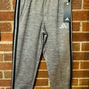 Adidas Kids Heather Gray Joggers with Black Stripes